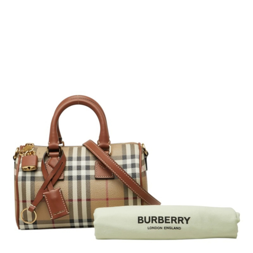 Burberry Nova Check Mini Bowling Bag Handbag Shoulder 2WAY Beige Brown Leathe... - Picture 10 of 10
